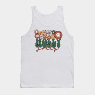 Holly Jolly Retro Bliss: Groovy Christmas Lights, Daisies, and Peace Signs Tank Top